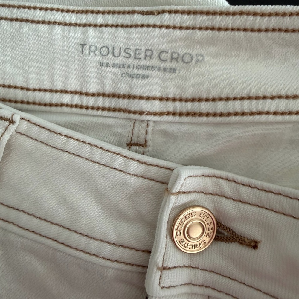 Chico's White Cropped Jeans with Leaf Design - Picture 9 of 10